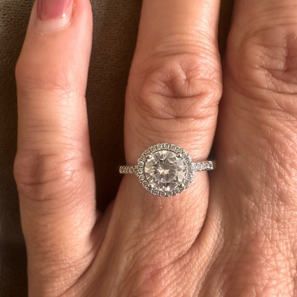 Halo CZ Engagement Ring Size 7 Sterling Silver Sparkly Bridal Travel Wedding - Picture 3 of 10